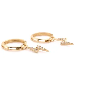 9ct Yellow Gold Lightning Bolt CZ Clicker Hoops