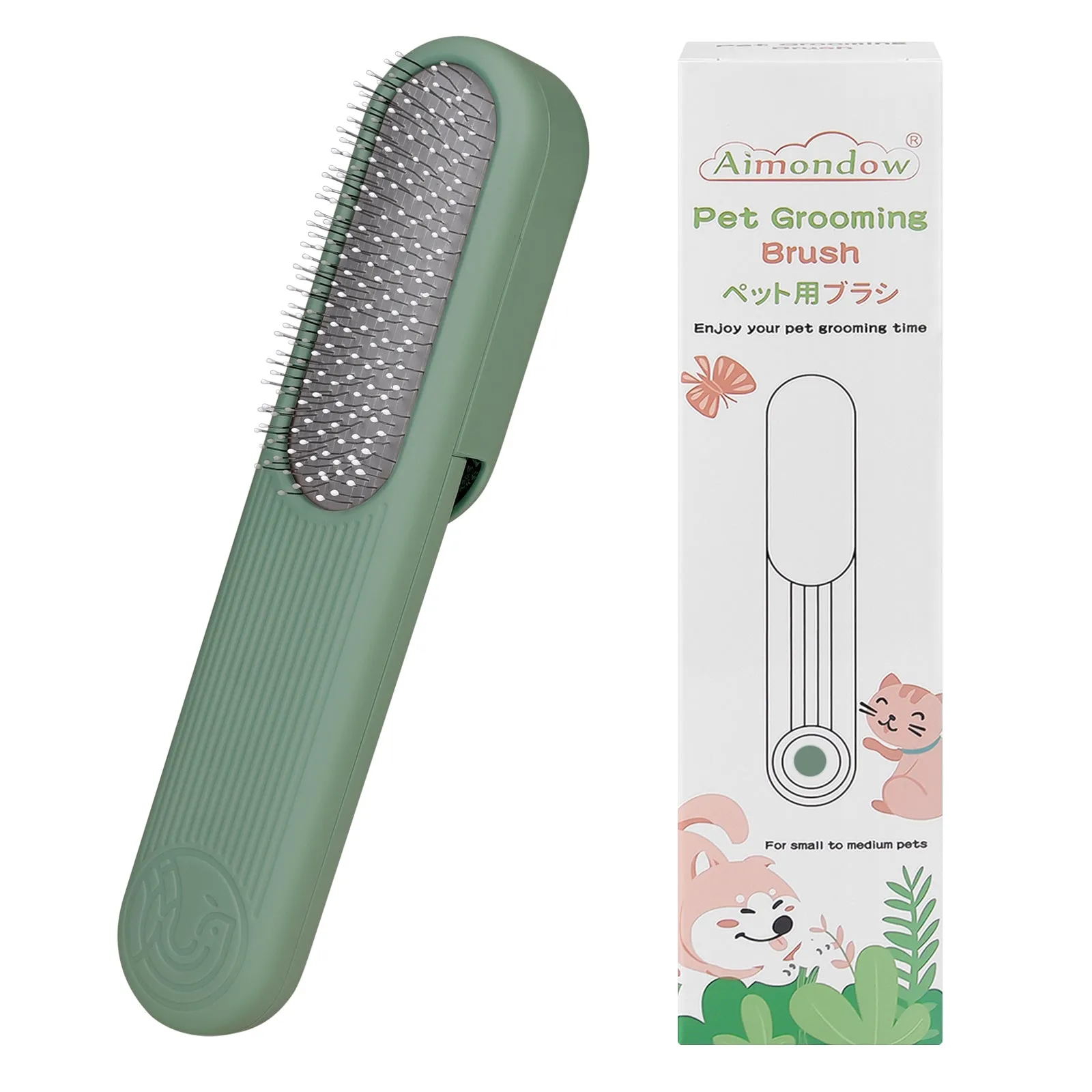 Aimondow Dog Brush Cat Grooming Brush for Long and Short Hair Dogs Cats Self Cleaning Shedding Brush for Massage Removes Puppy Loose Undercoat Mats Tangled Hair