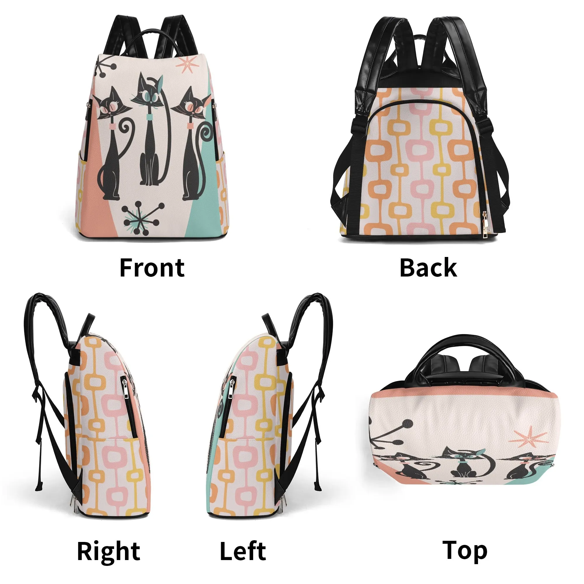 Atomic Cat Travel Bag, Backpack, Mid Mod Style Anti-Theft Backpack