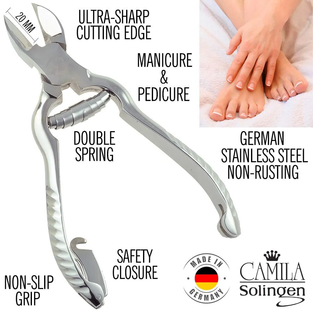 Camila Solingen Large Heavy Duty Toe Nail Clippers for Thick Nails & Large Professional Sapphire Metal Nail File (CS13  CS19 Nail File) Made in Solingen, Germany