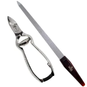 Camila Solingen Large Heavy Duty Toe Nail Clippers for Thick Nails & Large Professional Sapphire Metal Nail File (CS13  CS19 Nail File) Made in Solingen, Germany
