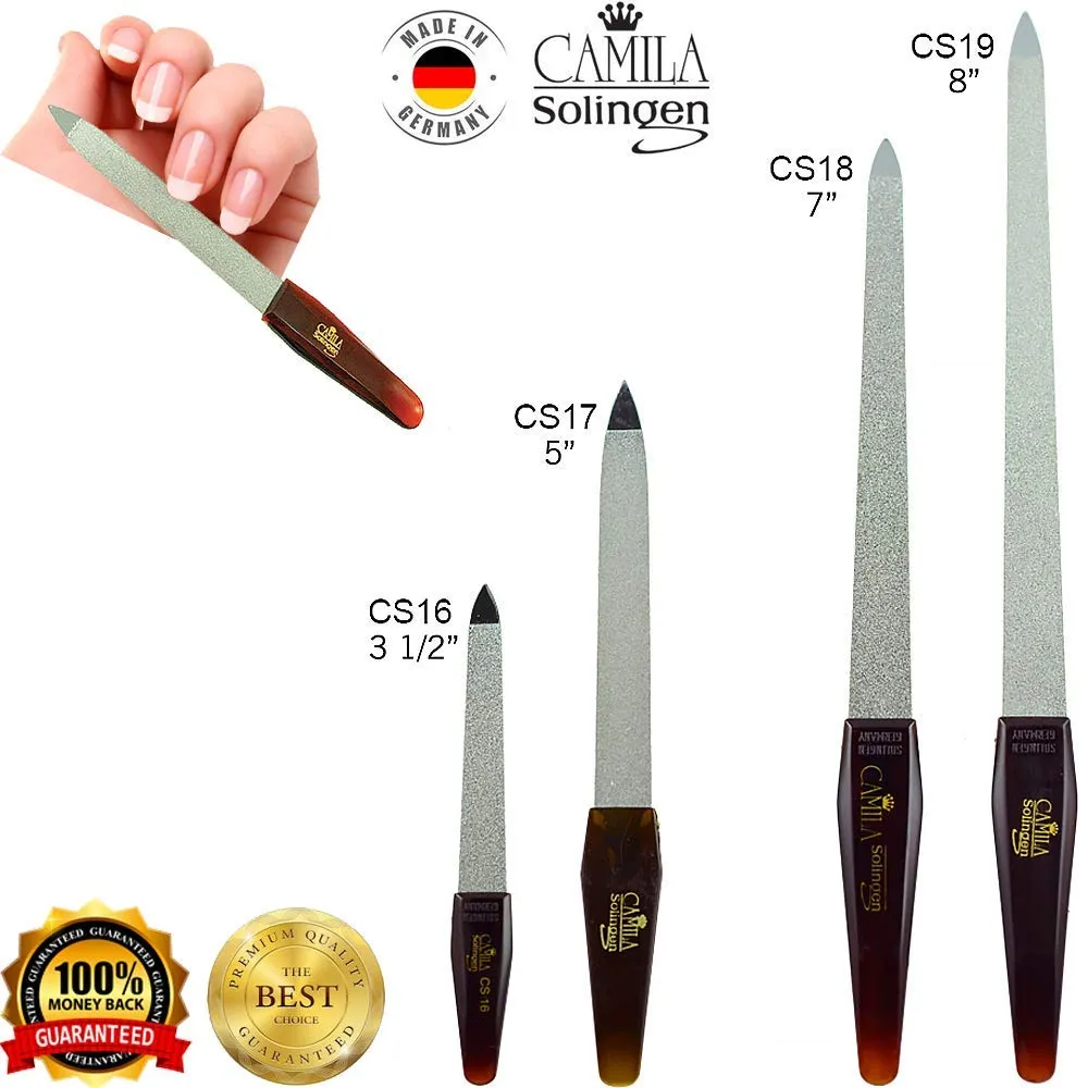 Camila Solingen Large Heavy Duty Toe Nail Clippers for Thick Nails & Large Professional Sapphire Metal Nail File (CS13  CS19 Nail File) Made in Solingen, Germany