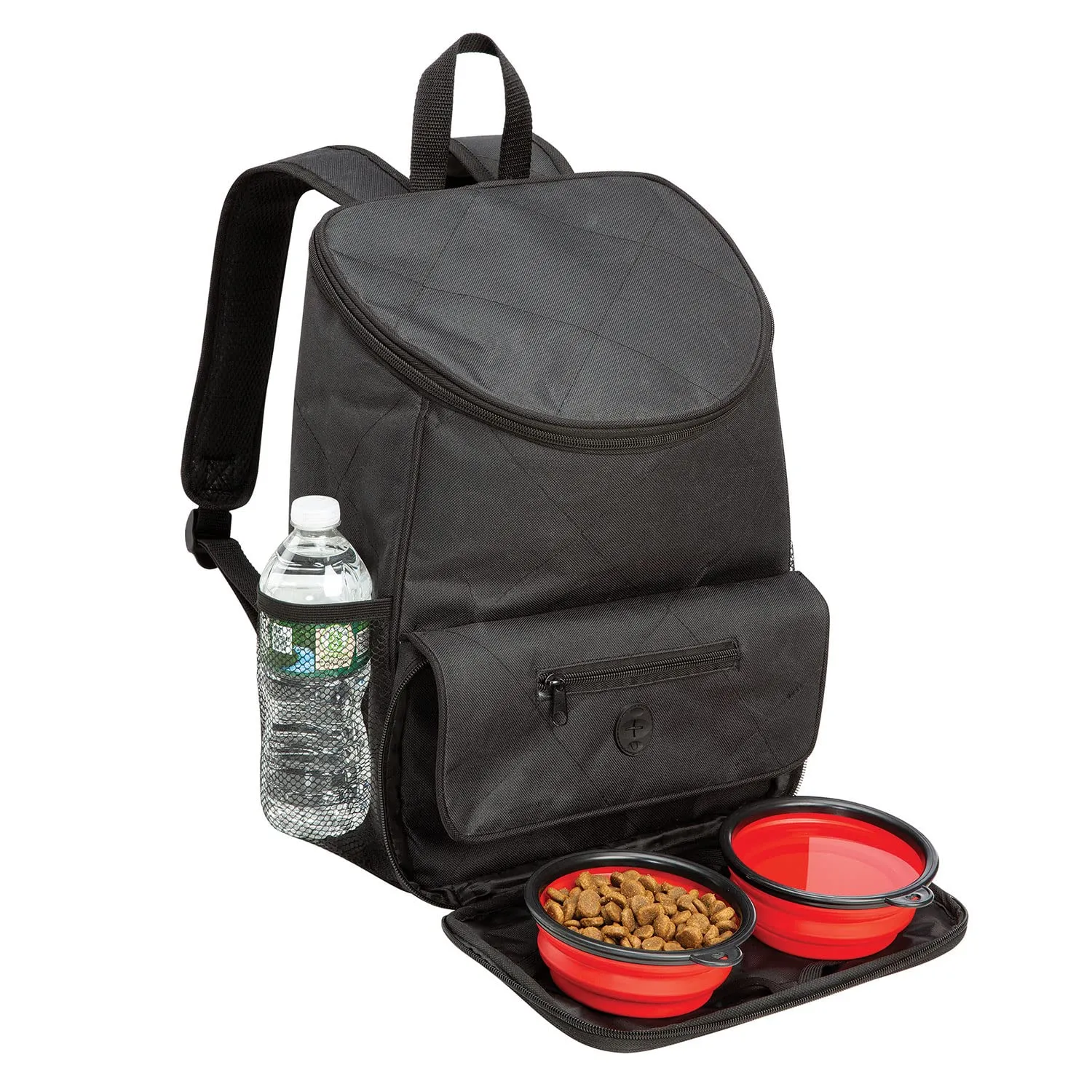 Etna Pet Supplies Travel Backpack - 5 Piece Cat Food Dog Food Storage Container Tote Bag, Black Travel Bag with Dog Food Container Set, Collapsible Dog Bowls, Dog Poop Bag Dispenser