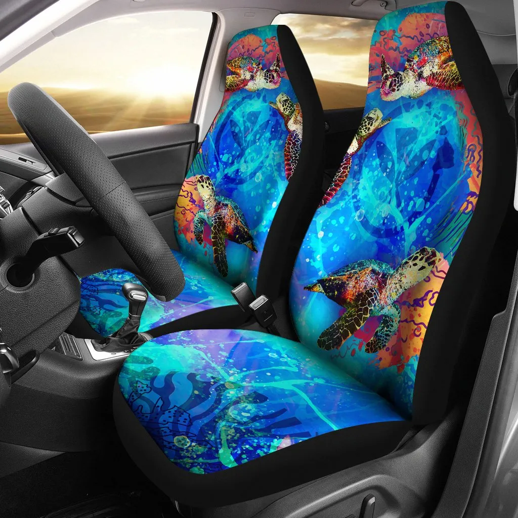 Hawaii Polynesian Car Seat Covers Kanaka Maoli Sea Turtle Coral Treasure