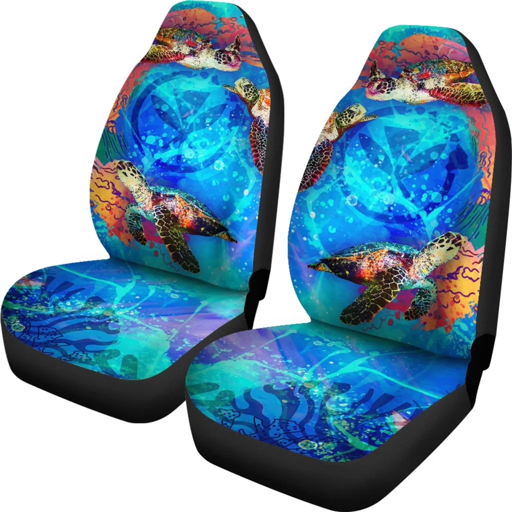 Hawaii Polynesian Car Seat Covers Kanaka Maoli Sea Turtle Coral Treasure