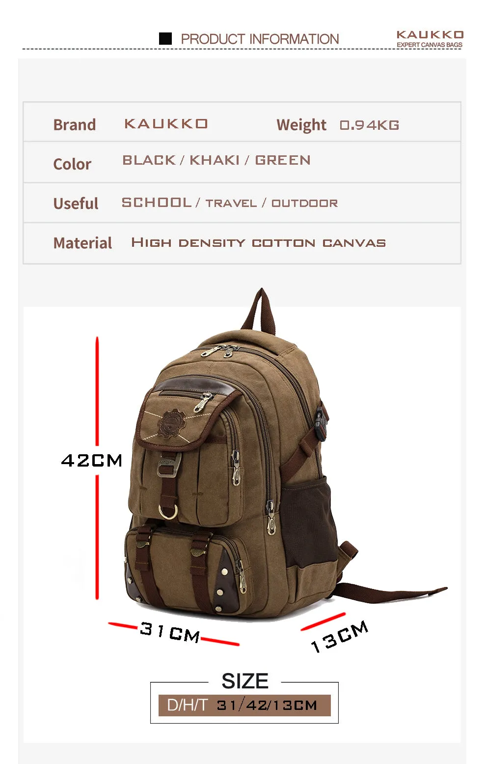 Man vintage canvas backpack