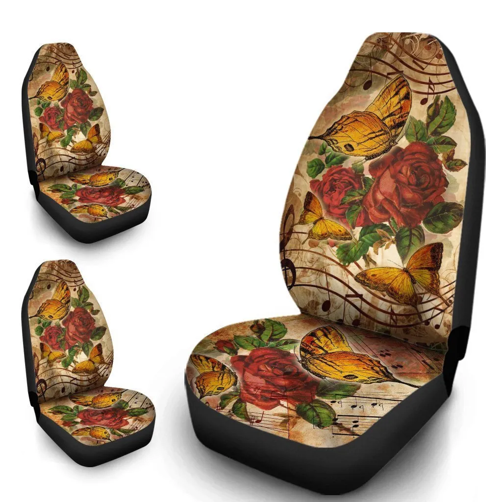 Music Note Butterfly Car Seat Covers Custom Red Rose Car Accessories