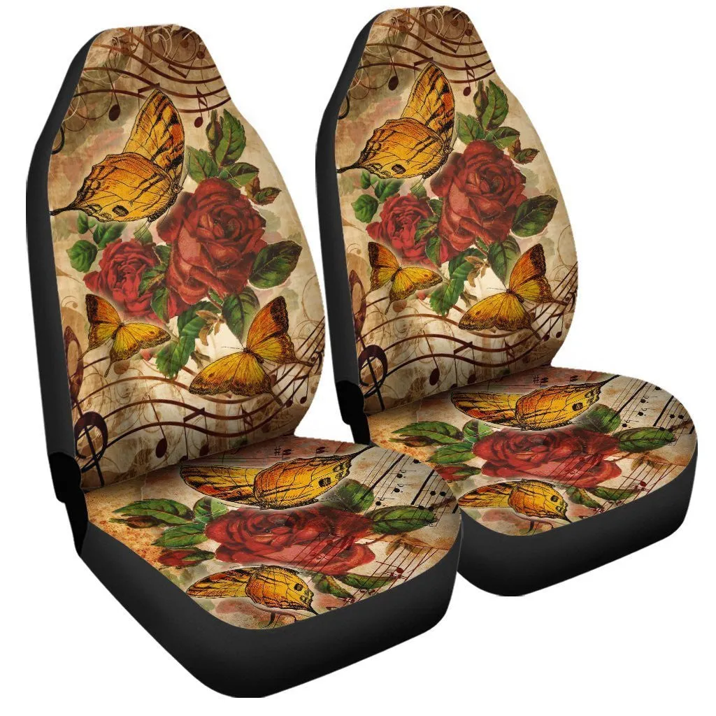 Music Note Butterfly Car Seat Covers Custom Red Rose Car Accessories