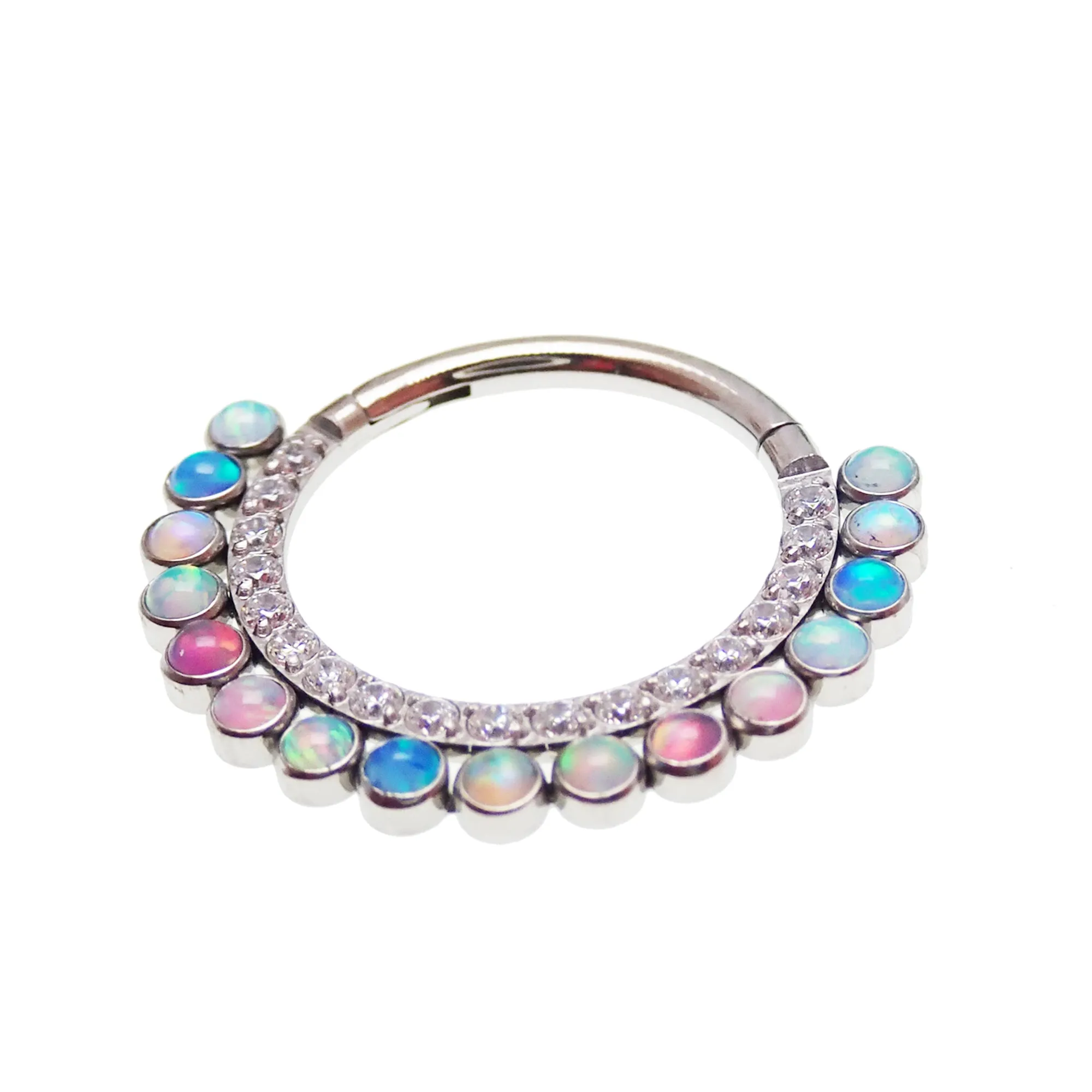 Pastel Multi Color Opals & CZ Titanium Clicker 16g