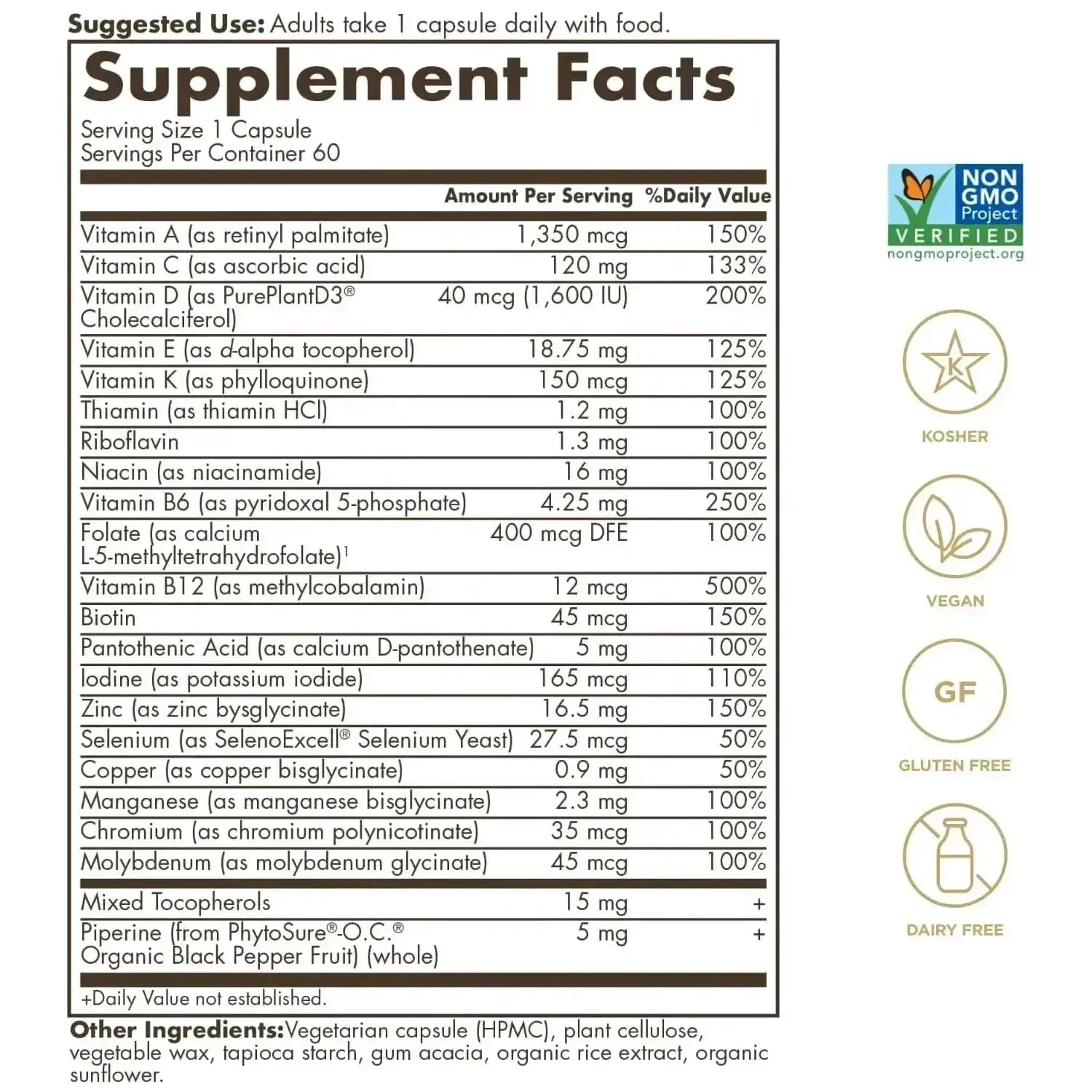 Solgar One Daily Men's Multivitamin Whole Body Support (60 Capsules)