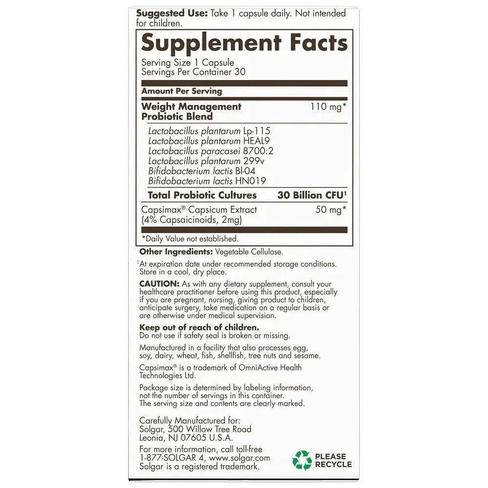 Solgar Weight Management Probiotic (30 Vegan Capsule)