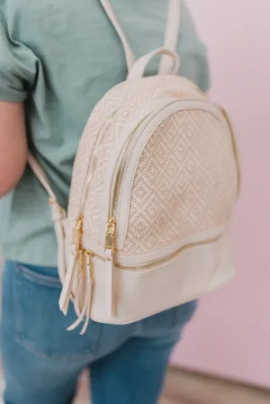 Zahava Off White Diamond Woven Backpack